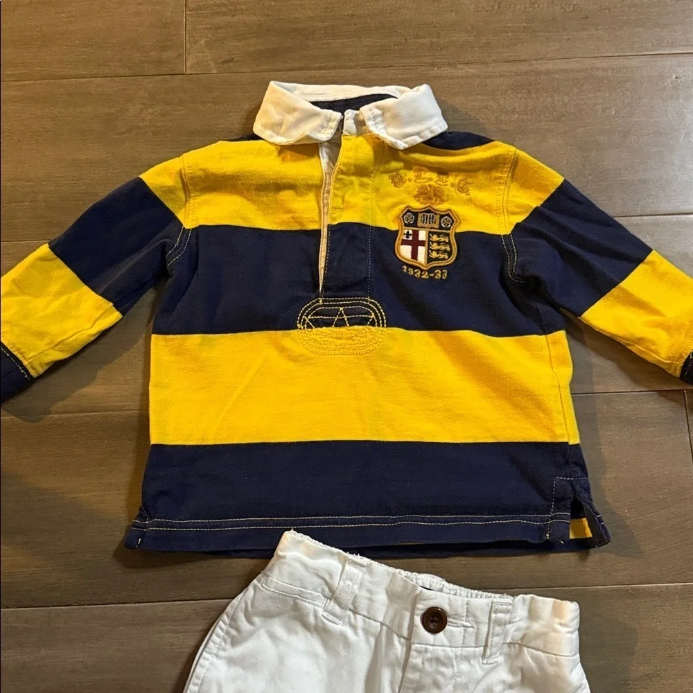 Polo Ralph Lauren Rugby Shirt & White Chinos SZ 12 months